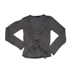 Brit & Bri V-Neck Adjustable Rushed Front Top-Black/White-M-GUC